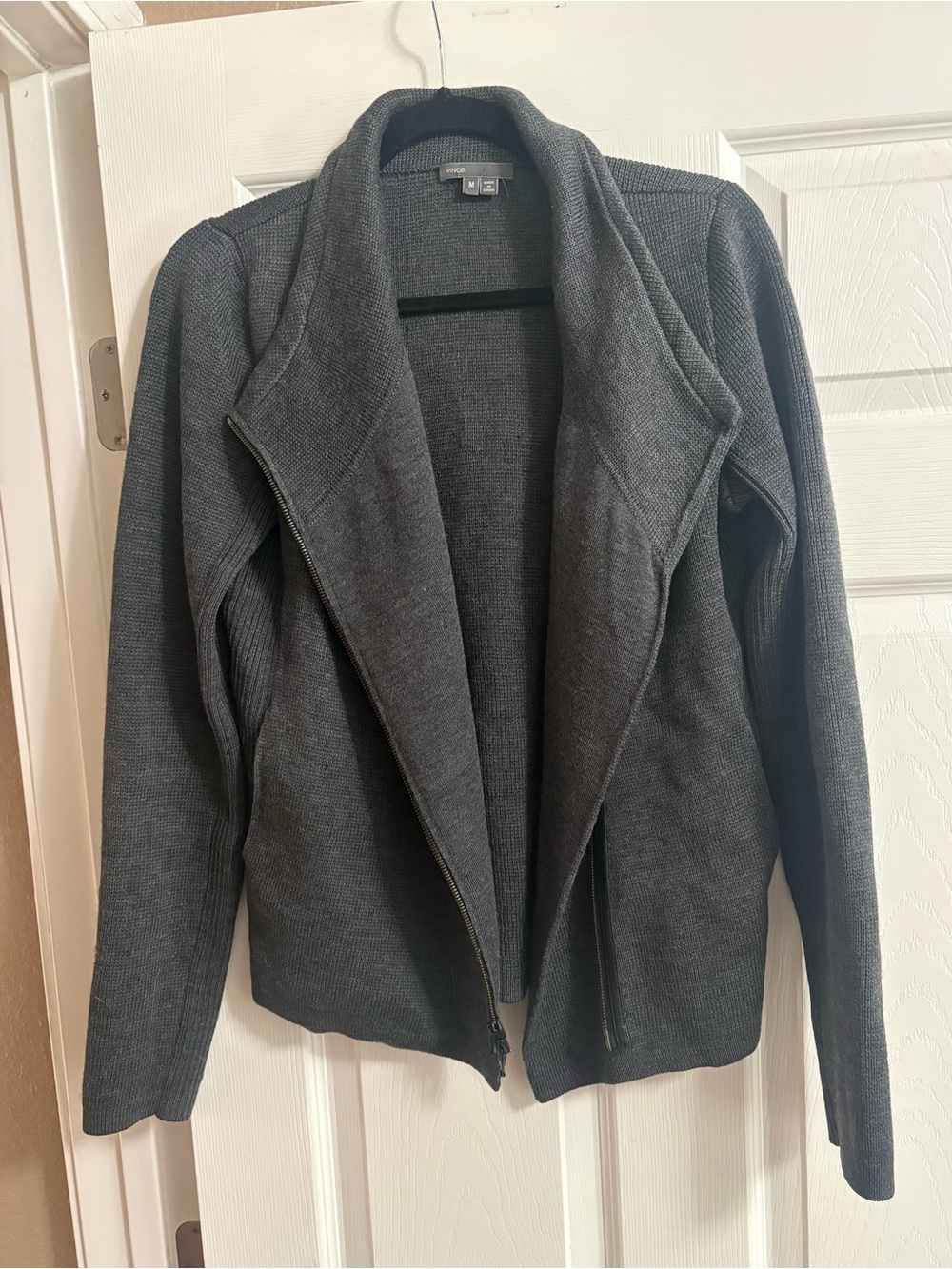 Vince 100% wool zip front cardigan blazer sweater quiet luxury fall M